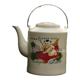 白瓷茶壶酒壶执壶复古提手收藏文艺家居摆件商用中式大小号提梁壶