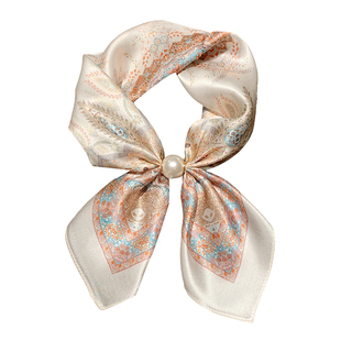 法式复古磁吸扣真丝领巾春夏丝巾女桑蚕丝高级感配饰百搭围巾新款