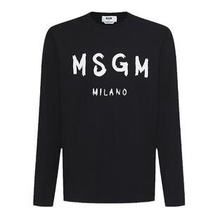 MSGM早春男士秋季LOGOT恤长袖纯棉卫衣无帽新款潮牌高端薄款黑色