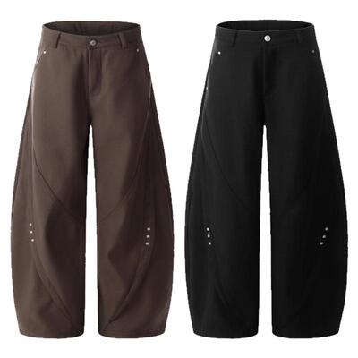 行星世界 高级设计感弯刀西裤拼接铆钉休闲裤男女垂坠感拖地裤子