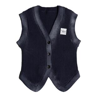 Lapaki Paka “重返y2k”特殊喷银V领坑条马夹无袖针织马甲开衫