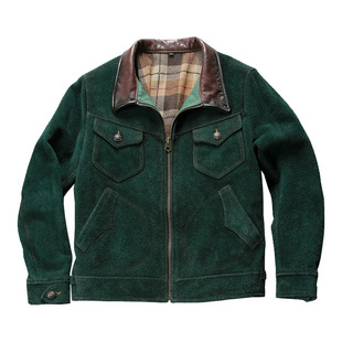 门多萨皮衣美式复古农场主皮夹克绿色休闲潮男反绒牛皮外套