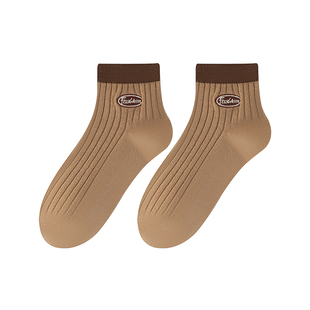 美拉德袜子女短袜春秋款2026新款短款咖色纯棉条纹中筒袜棕色短筒