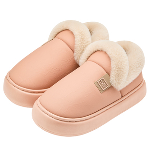 防水棉拖鞋女士冬季2025新款居家居保暖外穿防滑pu皮棉鞋包跟冬天
