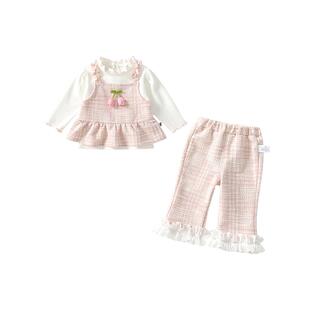 女童小香风套装秋装2025新款婴儿洋气时髦宝宝T恤裤子三件套春秋