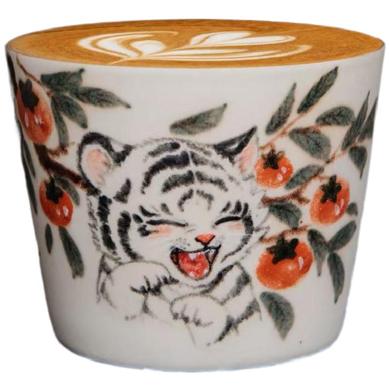 春辰手绘老虎猪口杯景德镇陶瓷手工咖啡杯拉花杯可爱小众节日礼物