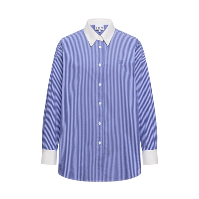 LILY通勤撞色长袖简约条纹衬衫