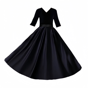 钢琴提琴演奏礼服儿童高端轻奢管弦乐团演出服黑色丝绒中长袖长裙