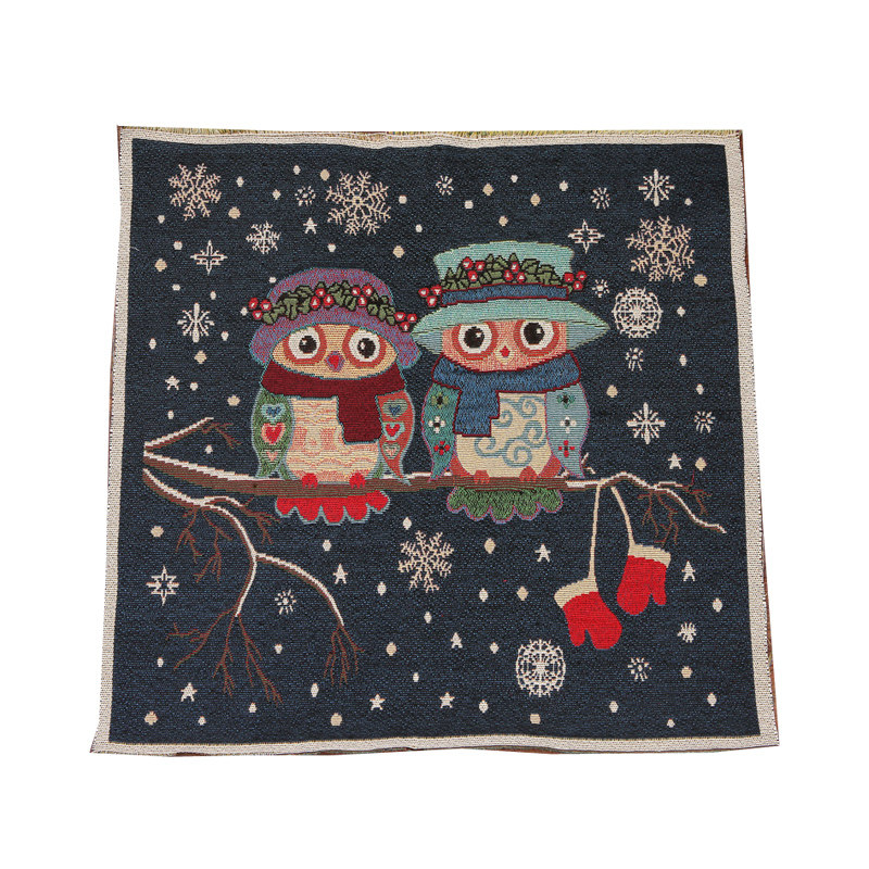 棉麻布提花布料亚麻猫头鹰定位挂布靠枕靠垫加厚布料抱枕面料麻布