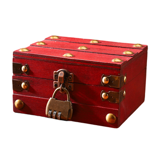 带锁五金珠宝木质首饰盒轻奢精致黄金饰品收纳盒方形翻盖复古木盒