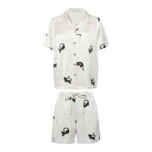 BEAST野兽派百伶百俐小黑猫情侣真丝家居服睡衣男睡衣女礼物