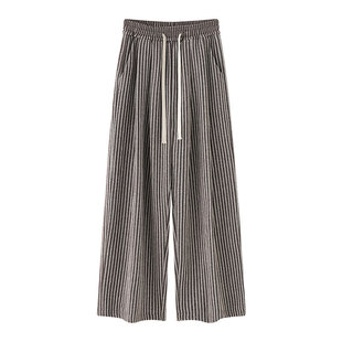 加厚条纹裤子女秋冬2025新款垂感直筒宽松bf慵懒休闲加绒阔腿卫裤