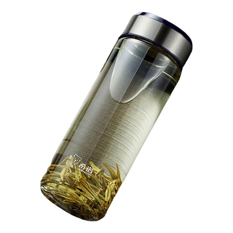 希诺玻璃杯泡茶高颜值水杯 办公室圆形泡茶纯色透明钢化有盖保温
