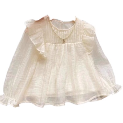 韩版春秋季圆领灯笼袖衬衫