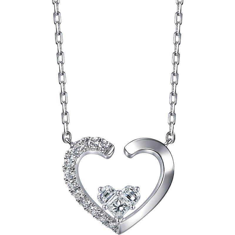 周生生18K白色黄金Lady Heart心形钻石项链95421N