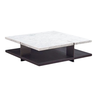 意式极简设计师正方形客厅别墅大平层高级感中花白天然大理石茶几