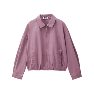 GC2026年春新款休闲外套女品牌印花橡筋下摆翻领宽松夹克12375001
