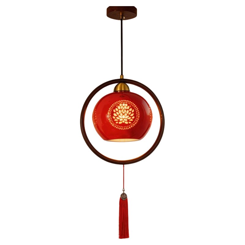 实木景德镇陶瓷可调节吊灯
