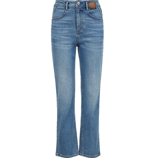 ONLY2025冬季新款弹力加绒保暖高腰修身小个子九分直筒裤牛仔裤女