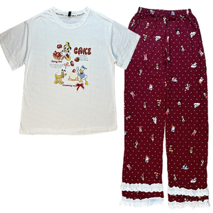 缤安娜家居服睡衣女款2025新款夏季短袖卡通薄款纯棉长裤套装夏款