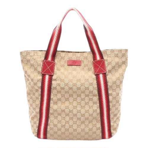 日本中古复古二奢Gucci古驰女包B级9新gucci古驰帆布托特包浅褐色