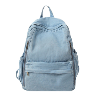 复古水洗牛仔布双肩包男士大容量休闲简约学生书包轻便旅行背包女