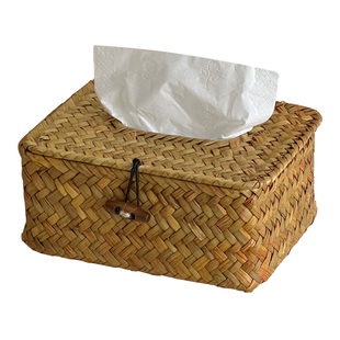 复古草编纸巾盒卧室家用客厅茶几桌面简约抽纸盒餐桌餐巾纸收纳盒