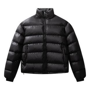 SANBAI 叁佰【357克高充绒】钛黑色排骨羽绒服冬季短款保暖外套男