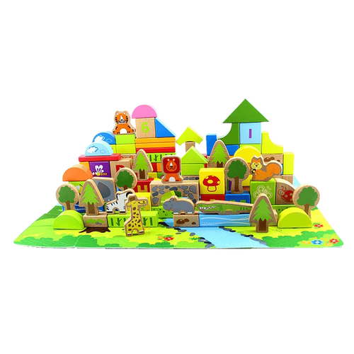 Hape100粒梦幻丛林积木儿童大颗粒益智拼装玩具森林动物木制1-3岁