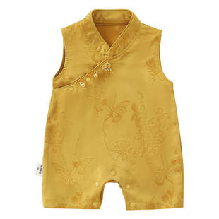 男宝周岁礼服夏季薄款婴幼儿衣服百天满月新生儿连体衣夏装爬爬服