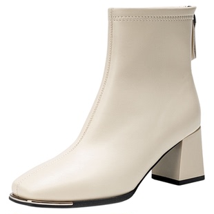 依思q高跟瘦瘦短靴子女2025新款爆款时装马丁靴配裙子白色小短靴