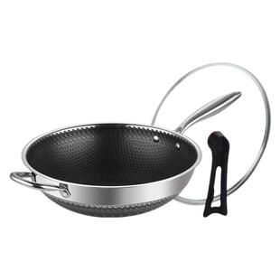 316不锈钢炒锅加厚双面蜂窝不粘锅家用煎炒菜锅电磁炉通用圆底锅
