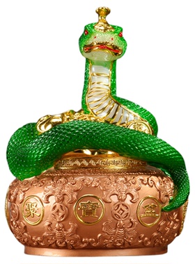 汉白玉石平安扣生肖蛇摆件灵蛇献宝家居装饰客厅玄关办公乔迁开业