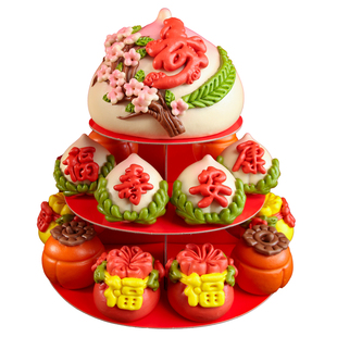 盖盖有口福非遗传承手工寿桃馒头生日祝寿胶东花饽饽花馍寿宴礼盒