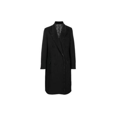 FENDI FW22 纯色两面反面Logo满印中长款大衣 男款 黑色