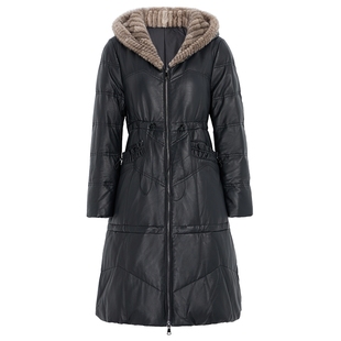 马天奴羽绒服女款冬季新款黑色水貂毛绵羊皮收腰保暖时尚轻奢女