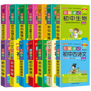 【2024新版】pass图解速记初中古诗文数学英语物理化学政史地生速查速记知识总结中考复习辅导书籍绿卡图书口袋书掌中宝初一二初三