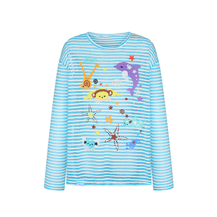 BETWEENAND 夏季suiso印花海底漩涡条纹防晒长袖T夏日空调衫上衣