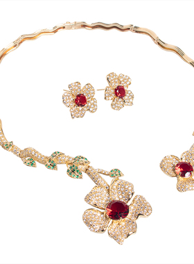 镀18K金微镶锆石项链耳环两件套