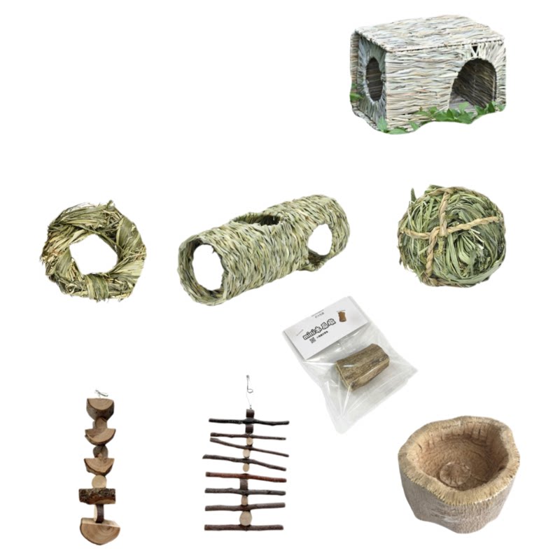 磨牙玩具集|苹果枝天然木瓜碗磨牙棒草球｜兔兔荷兰猪龙猫磨牙