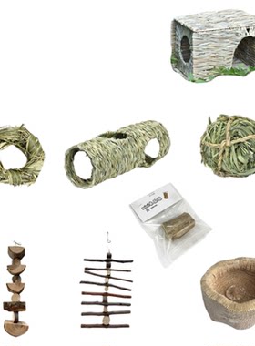 磨牙玩具集|苹果枝天然木瓜碗磨牙棒草球｜兔兔荷兰猪龙猫磨牙