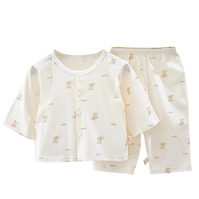 纯棉A类婴儿夏衣服开衫睡衣套装