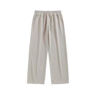 班尼路裤子男款秋冬季美式华夫格垂感休闲裤加绒宽松男士直筒裤A