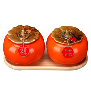 柿柿如意乔迁之喜新居新房创意摆件伴手礼陶瓷柿子罐搬家入宅仪式