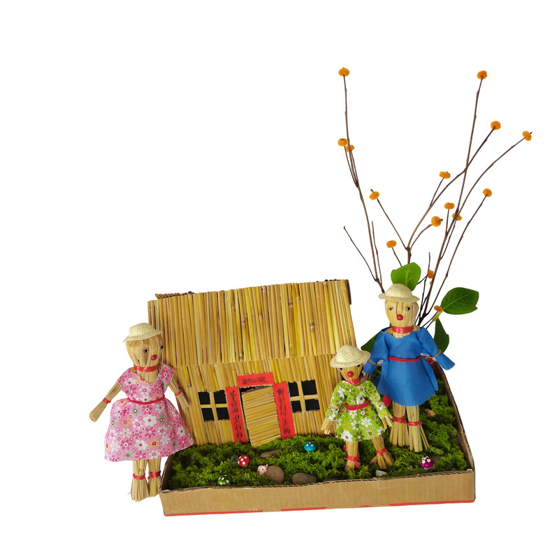 耕田套装迷你稻草屋农耕文化摆件