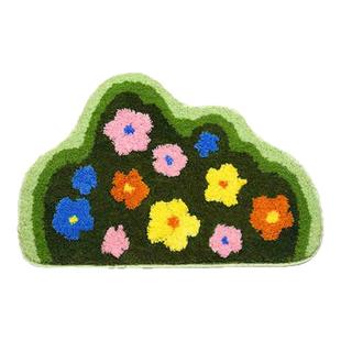 DDD绿色苔藓植绒小地毯浴室吸水可爱簇绒地垫多巴胺卧室床边毯ins