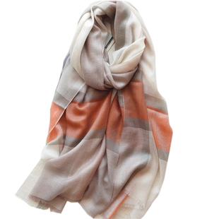 薄款!新款百搭时尚围脖格纹轻柔100%山羊绒围巾女秋冬外搭披肩