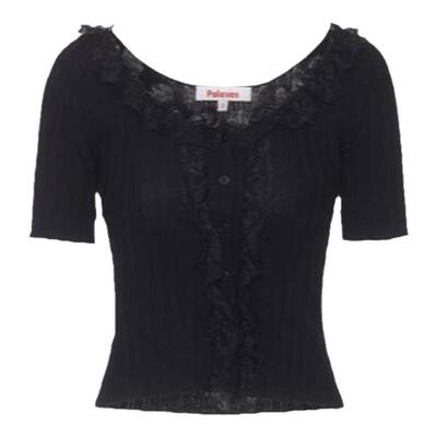 蕾丝简约针织短袖女周雨彤同款