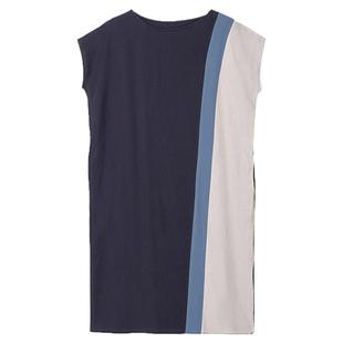 无谓韩式文艺2025夏季新款女装宽松显瘦撞色拼接直筒气质连衣裙女