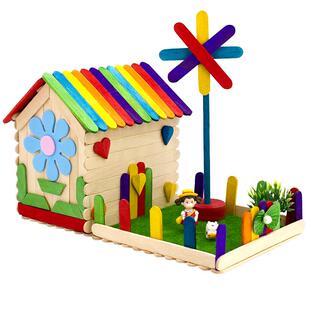 雪糕棒diy手工制作木条木片冰糕棍创意建筑模型小房幼儿园材料包